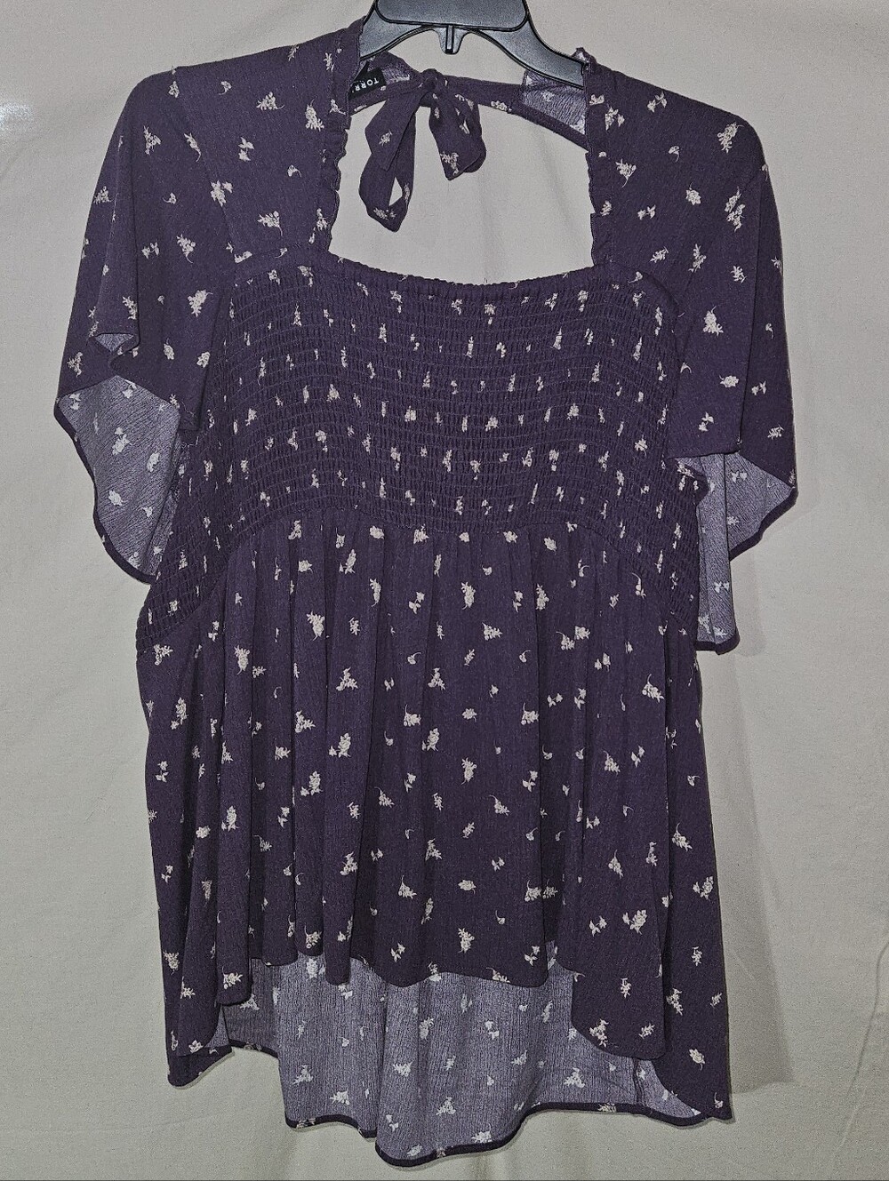 Torrid Smocked Square-Neck Floral Blouse - Purple